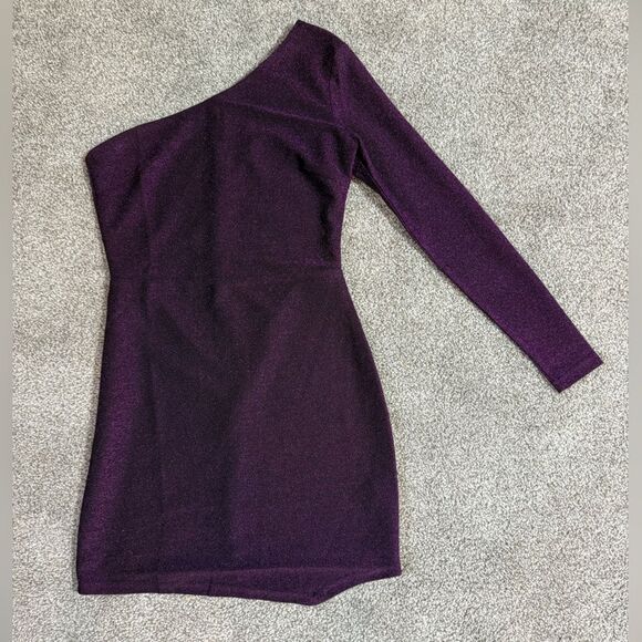 Lulu’s Exceptional Approach Purple Lurex One-Shoulder Mini Dress, Size Small - Picture 3 of 7